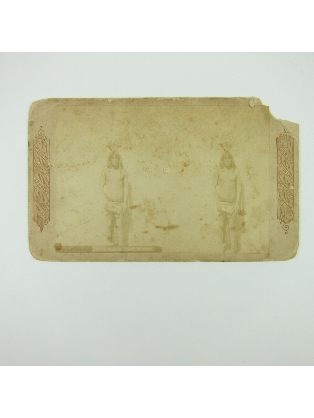 Stereoscope Apache Indian Chief Arizona Native American Portrait Antique RARE